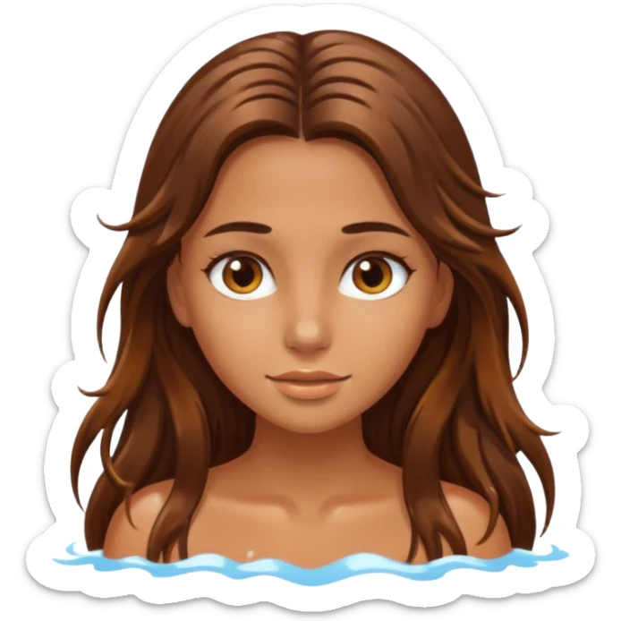 A tanned girl's face wet long brown hair sticker