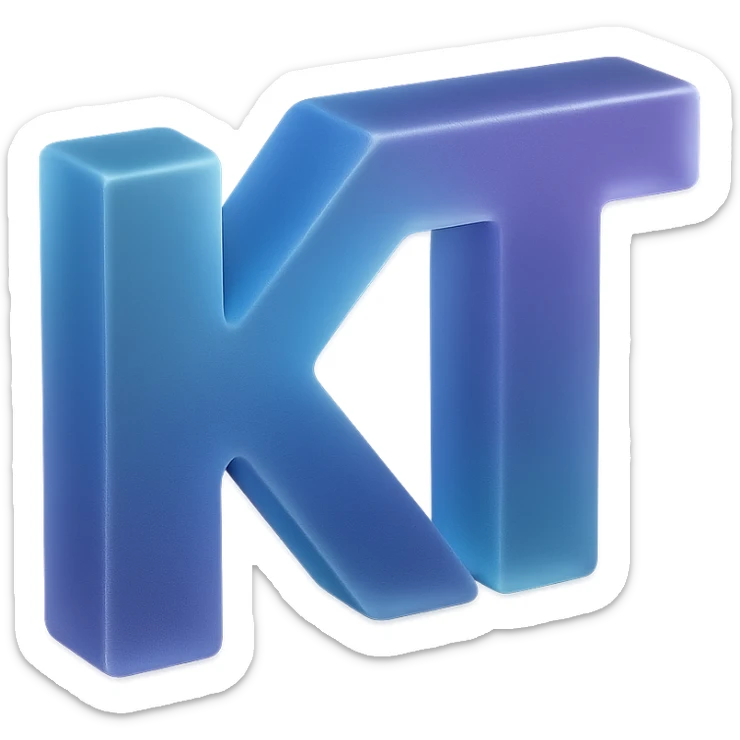 the letters KT with a fancy colorful gradient for the color with blue and purple sticker
