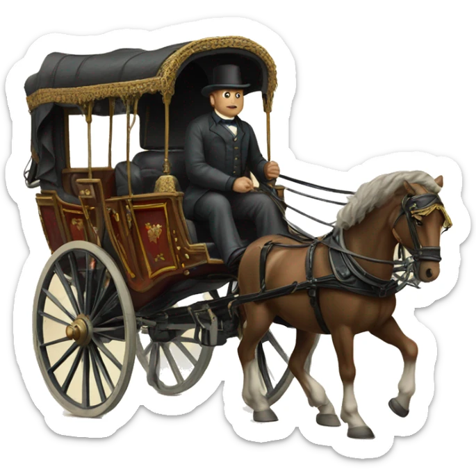 a man sits in a horse-drawn carriage from Russia in the 19th century sticker