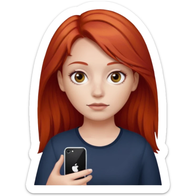 Una chica pelo rojo que está con OJERAS color de piel blanca y tiene en su mano un iPhone 16 de 2024 sticker
