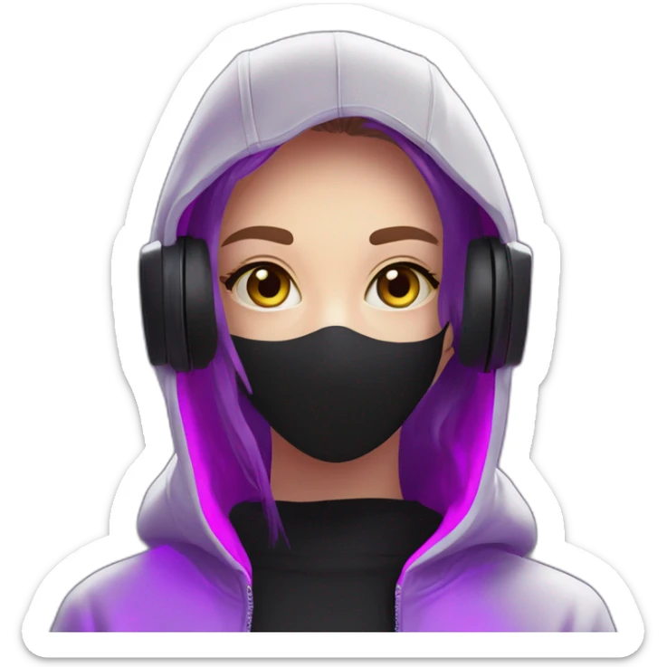 Russian student in the black hoody with violet letters "OMG" on it, wearing vr headset. Cyberpunk style. Violet neon. sticker