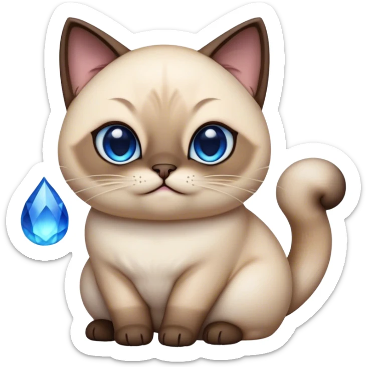 Cinematic Cute Chubby Siamese Cat Portrait Emoji, Round and plump body, soft cream-colored fur with rich dark points on the ears, face, paws, and tail, big, sparkling sapphire-blue eyes, Simplified yet irresistibly adorable features, highly detailed, glowing with a warm, cozy glow, high shine, curious yet calm, stylized with a touch of whimsy, bright and endearing, soft glowing outline, capturing the essence of a mischievous yet lazy and loveable kitty, so cuddly it feels like it could waddle right out of the screen for a snuggle! sticker