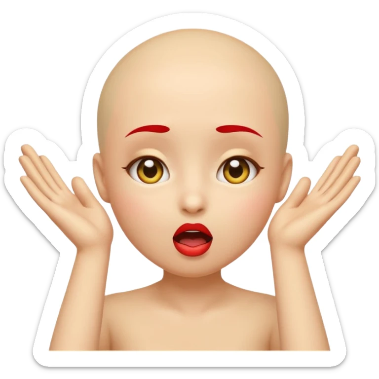 emoji with big anime like eyes like big cute eyes, puckered lips, red cheeks, Little excited clasp with their hands up by their cheeks, yellow skilled emoji no hair  sticker
