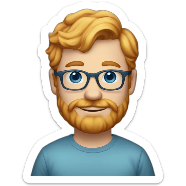 35 year old man with strawberry blond hair, clean shaved chin with moustasche, blue eyes and round tortoise-shell glasses sticker