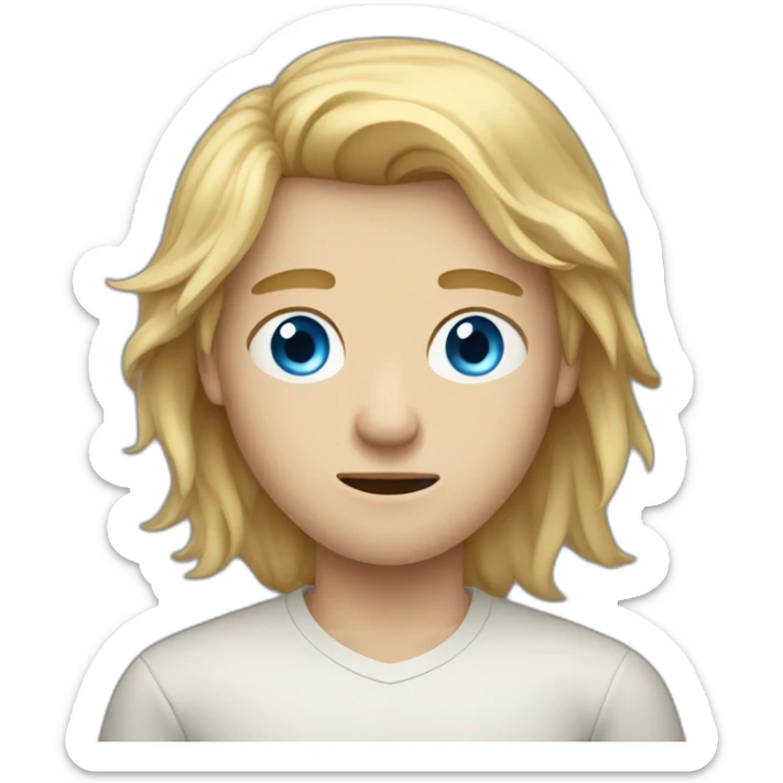 Frowning blue-eyed teen-ager boy with long blond hair sticker