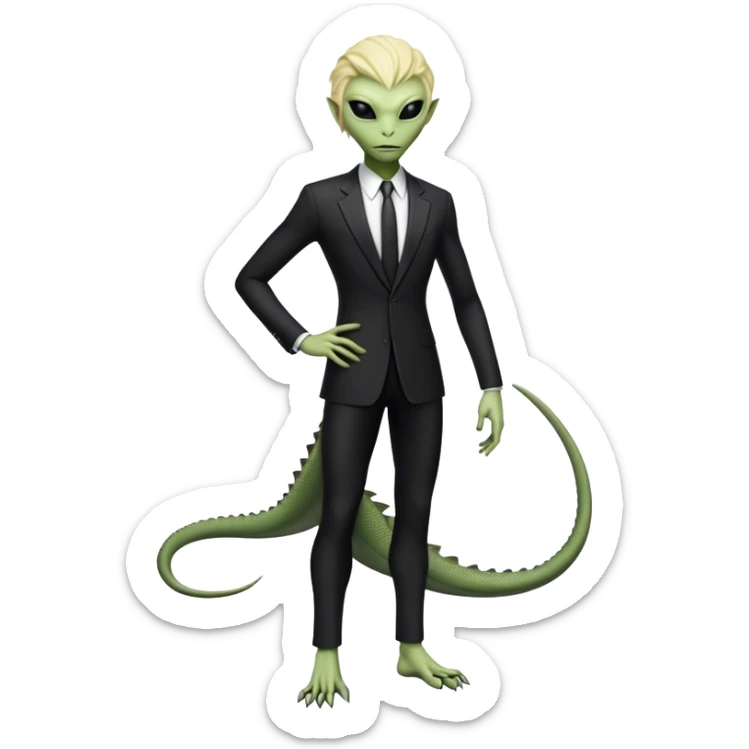 a blonde reptilian alien woman as men in black, full body, full figure sticker