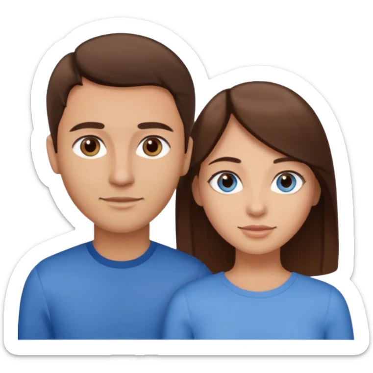 couple homme cheveux raide châtains et yeux bleu et femme cheveux raide chatains et yeux marron sticker