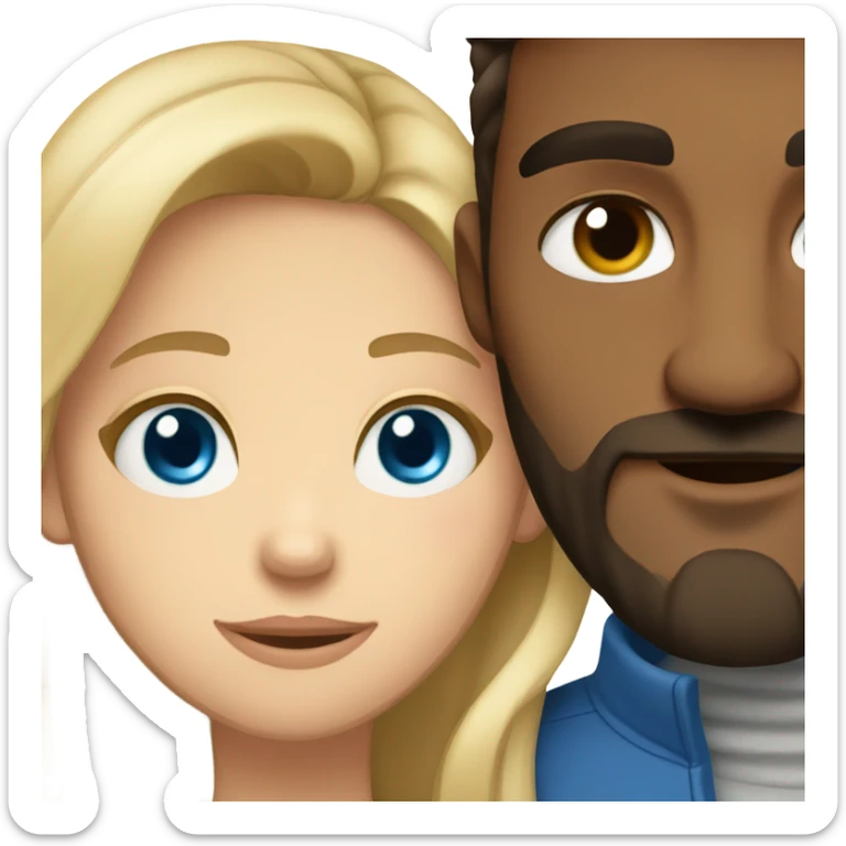 A girl with brown eyes hugs a bearded blue-eyed man with blond hair sticker