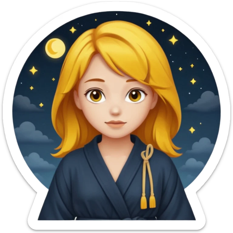 cute and sexy girl with bright yellow-brown hair in a dark sky pallete robe sticker