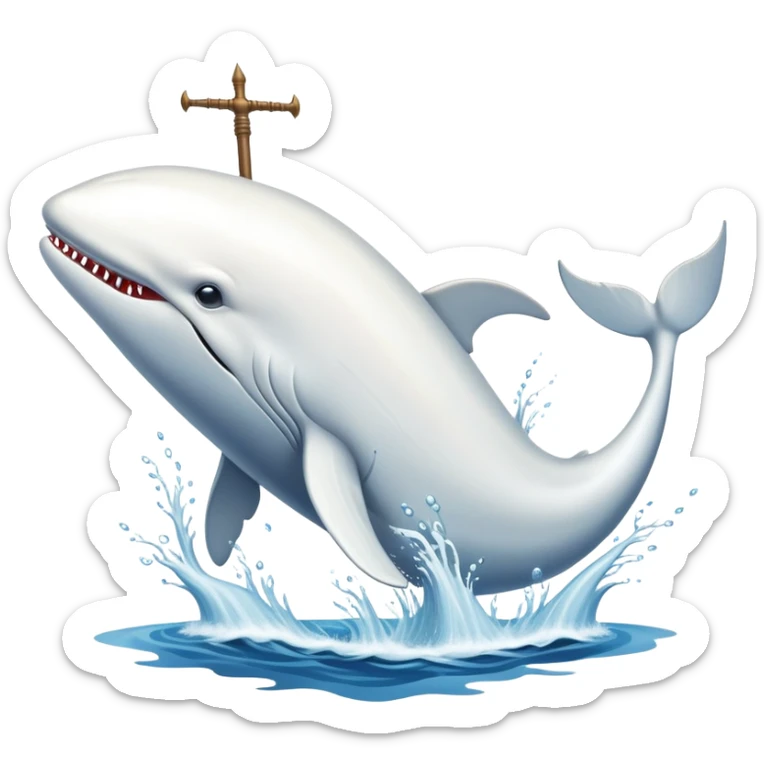 Moby Dick the whale with many harpoons in him while he jumps out of the water sticker