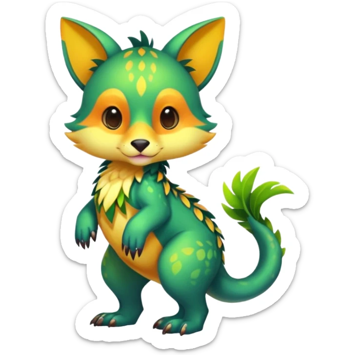 Colorful dark tropical exotic cute cool beautiful shiny beautiful fantasy-caracal-civet-genet-sergal-vernid-serval-Gryphon-Cacomistle-Trico-oncilla-animal-Fakémon-hybrid-fursona (full body) sticker