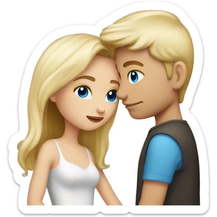 a couple, blonde blue eyed boy with brown haired eyed girl kissing sticker