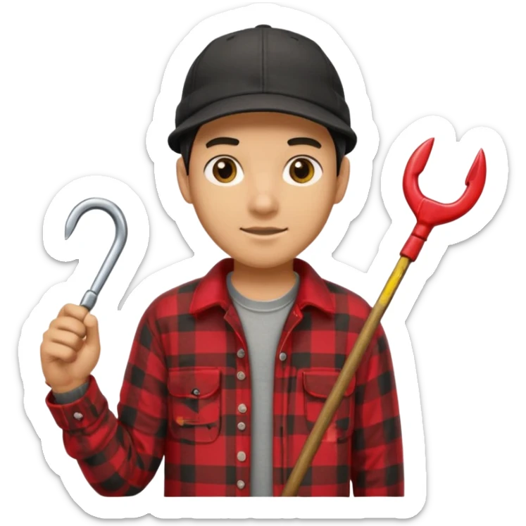 vit Ung man med svart keps röd gul rutig flanellskjorta hållandes en båtshake med stor torsk sticker