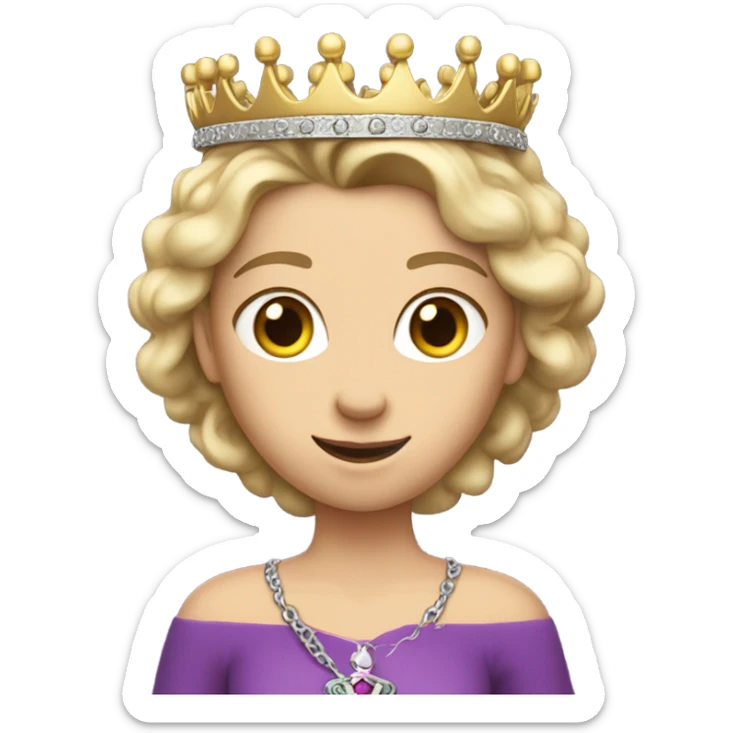 Caucasian Heidi wearing purple holding a key and wearing a crown sticker