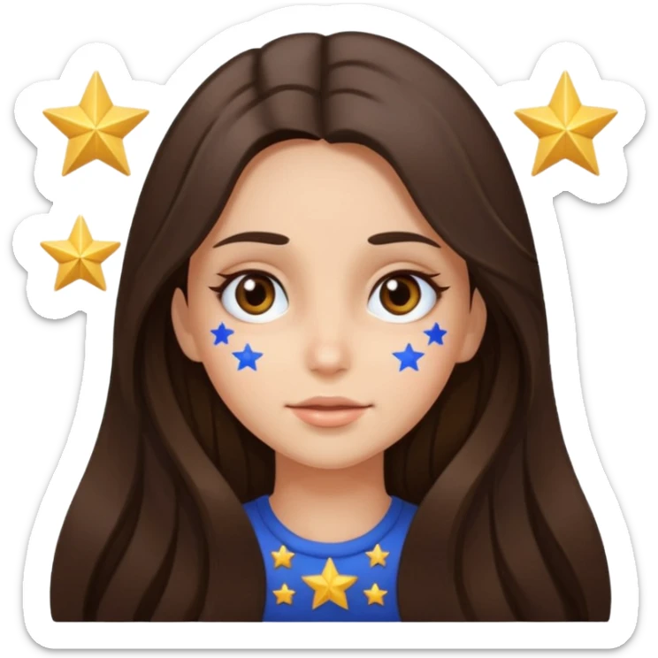 brunette long hair girl with stars instead of eyes on face where eyes should be sticker