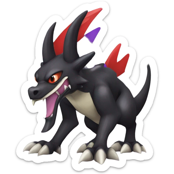 Black Cool Edgy Nargacuga-Houndoom-Garchomp-Noivern Fakémon  with White and Red and purple and black Edgy markings sticker