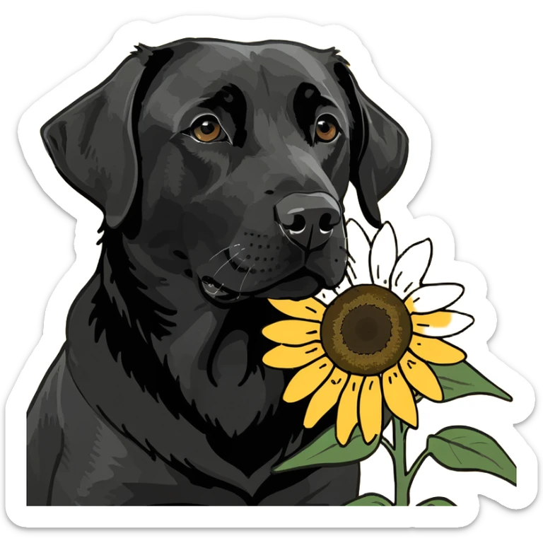 Black Labrador and sunflower  sticker