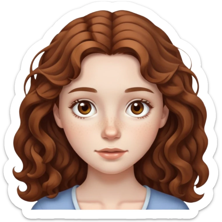 pale brunette girl freckles brown eyes wavy hair  sticker