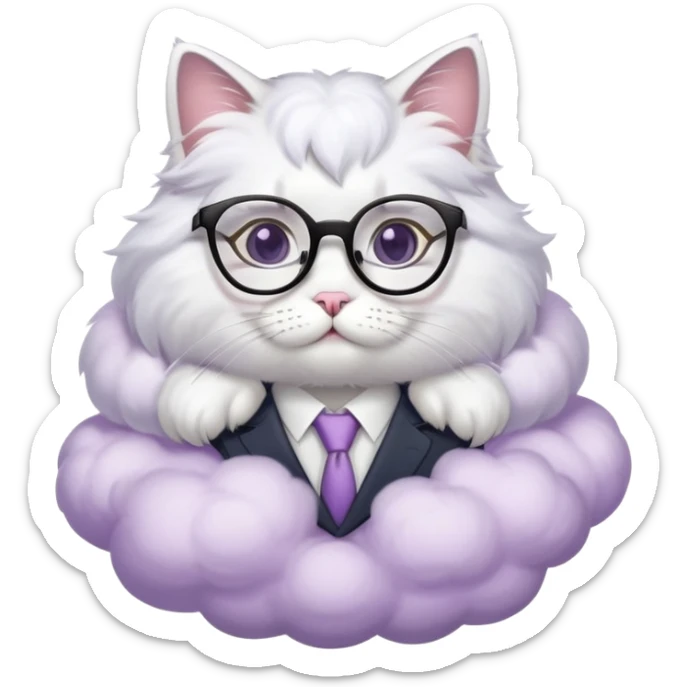 cat secretary sitting on top of the pale purple cloud sticker