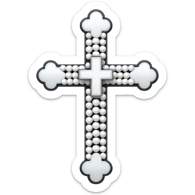 Elegant emoji icon of a white cross made of white beads, glossy surface, subtle shadows, pure white palette, centered sticker