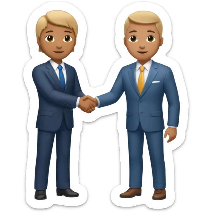 Car dealership employee shaking hands with a businessman, full body shot. sticker
