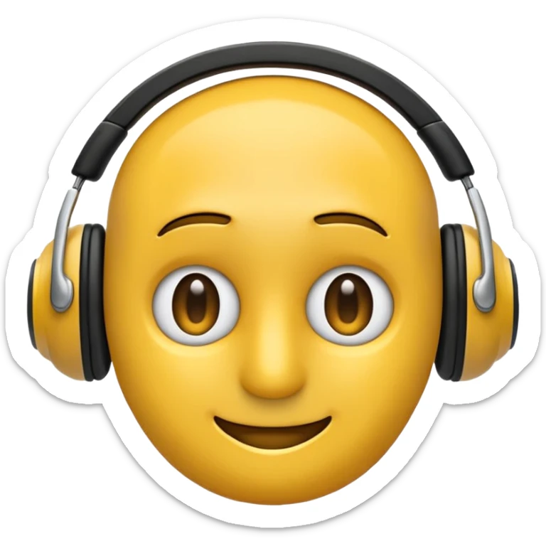 Ein gelber runder Emoji. Augen geslossen. Total im moment. Glpcklich, leichtes lächeln. Verträumt. Leichtigkeit. Freiheit. Overearkopfkörer auf und im hintergrund leichte muster die erkennen lassen dass techno läuft sticker