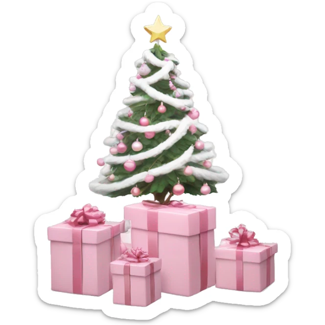 Light pink Christmas gifts under a white Christmas tree  sticker
