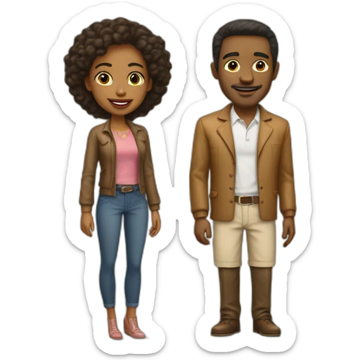 white man in late 50ties in love with younger black woman with small breast, casual dressing sticker