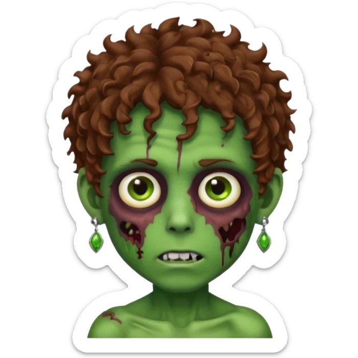 boy zombie with green skin and earrings , and brown curly hair sticker