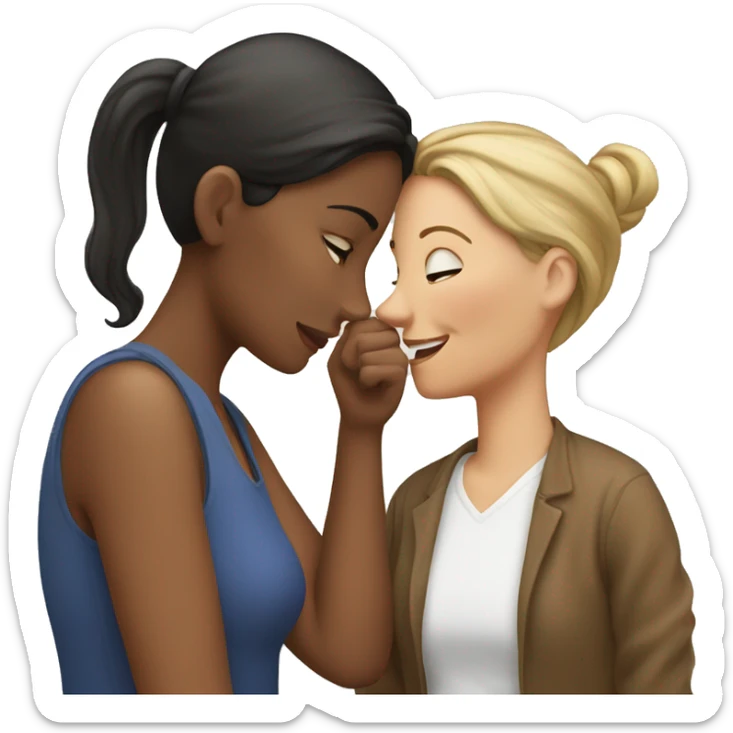 One woman whispers into the ear of another woman closing by hand sticker