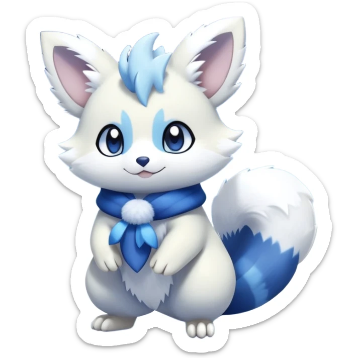 Shiny White Pastel Snowy Icy Sparkly Cute Furret-Meowstic-Zangoose-Hybrid (Full body) with snow and snowflakes  sticker