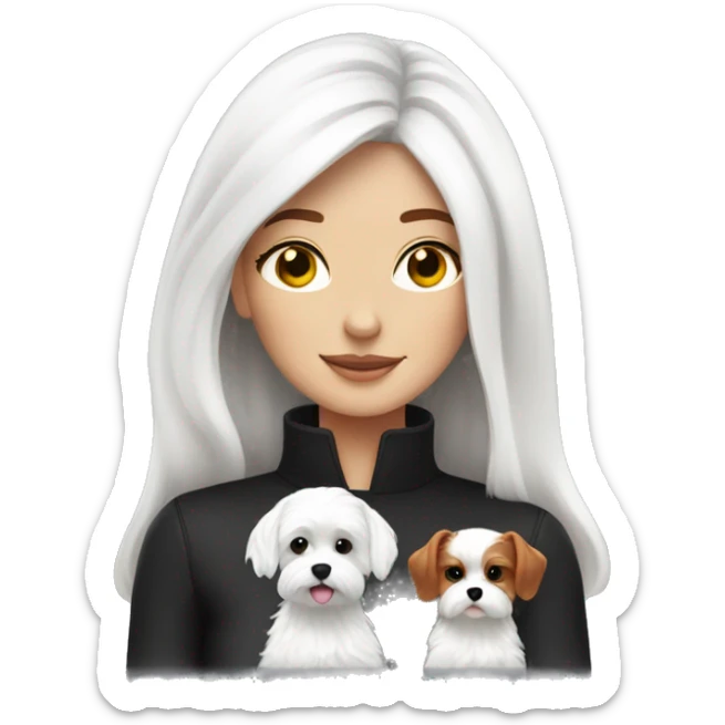 Red-haired girl next to her black and white Maltese dogs sticker