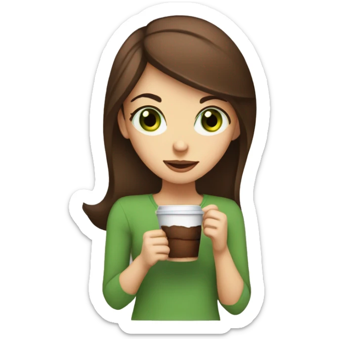 brown hair green eyes girl with coffee and chocolate muffin  sticker