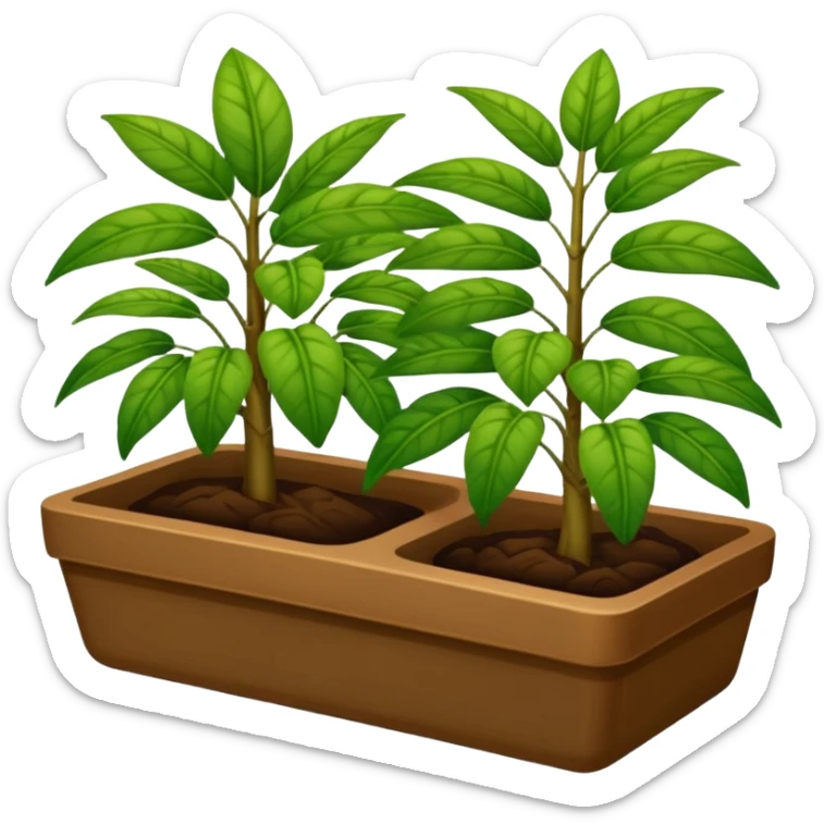 plantas abundantes tipo helecho en macetas rectangulares color café sticker
