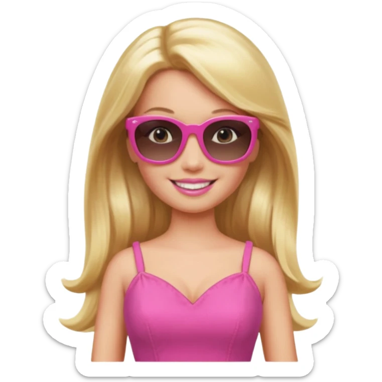barbie with long blonde hair wear sun glasses, pink dress sticker
