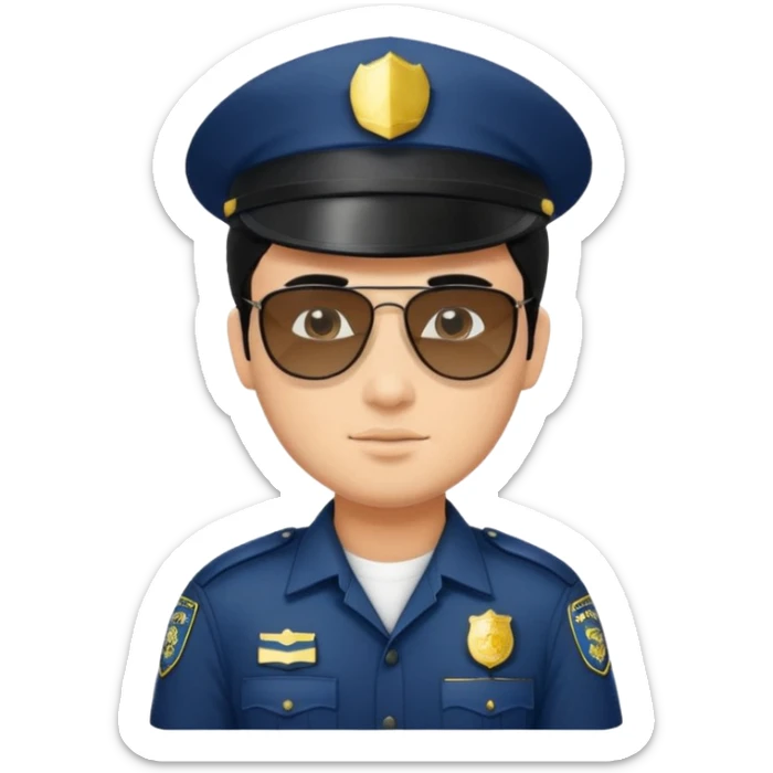 man police with hair style and hats and sun glasses black dress sticker