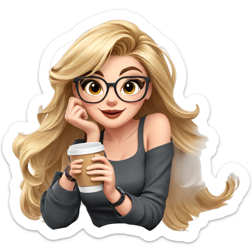 smiling girl with coffee cup sticker