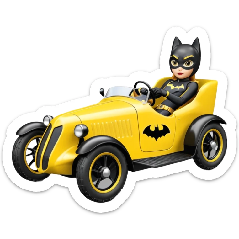 Hot racing action BatGirl’s sixty’s tv show 1932 stealth retro cat burglar sporty petite off-road pursuit mobile cruiser car (reclined seating position) sticker