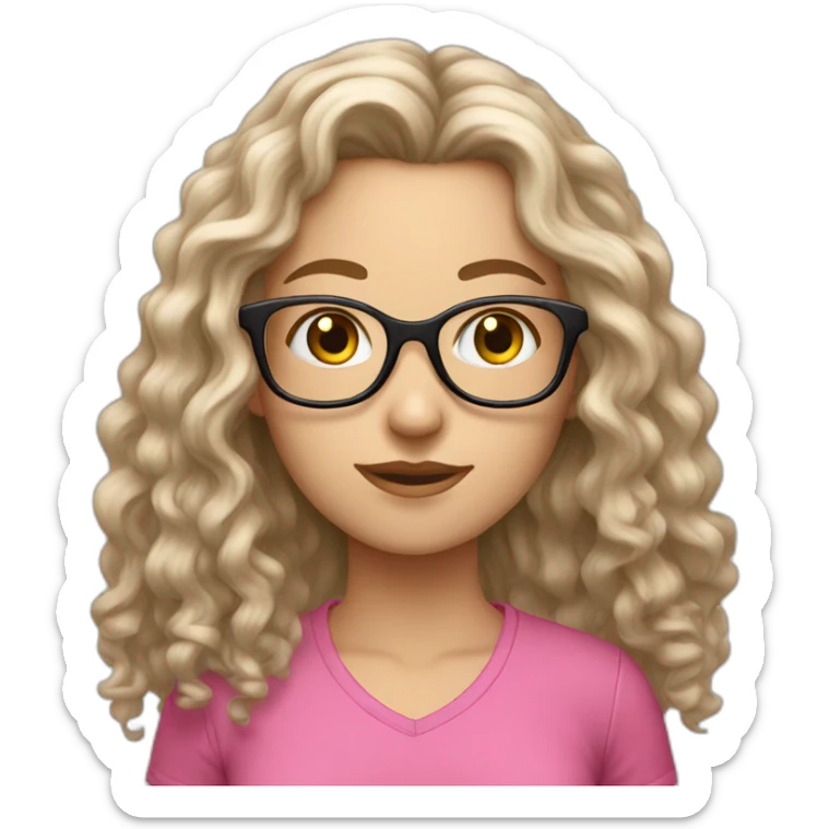 white girl with long curly hair and glasses in pink shirt sticker