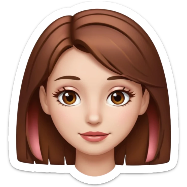 girl with fair skin, brown hair with a few rose gold highlights, and brown eyes, winking sticker
