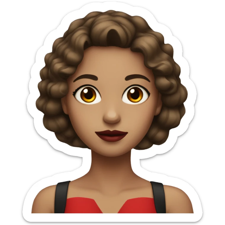 Girl with brown hair and black eyes with red lipstick and eyeliner sticker