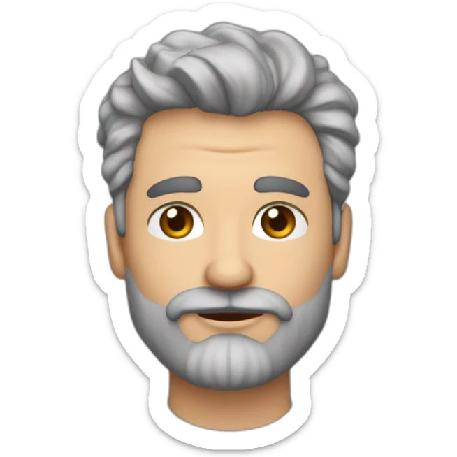 hombre de 47 años con el pelo corto y ondulado canoso, barba canosa cortita, boca grande y labios muy carnosos, ojos color gris claro sticker