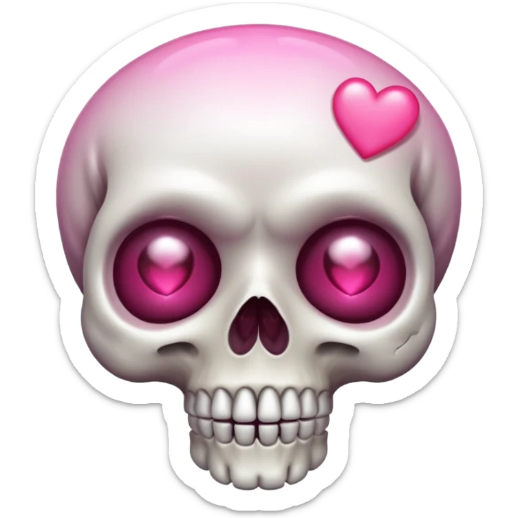 
Cute kawaii skull with a heart shaped pink  nose cartoon -style/cute and transparent for a sticker sticker