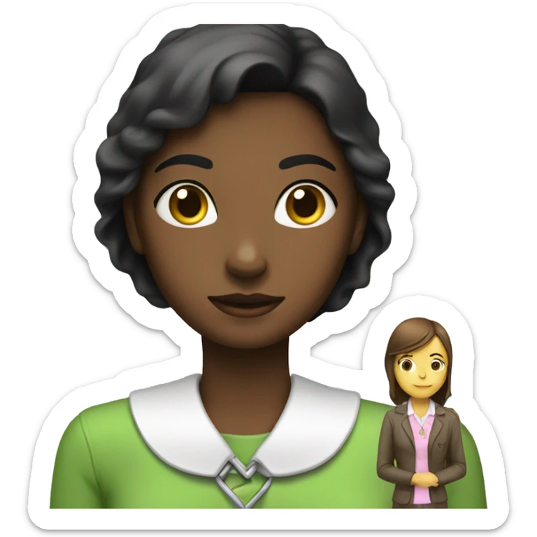 Girl  with collar on throat and a woman holding lt  sticker