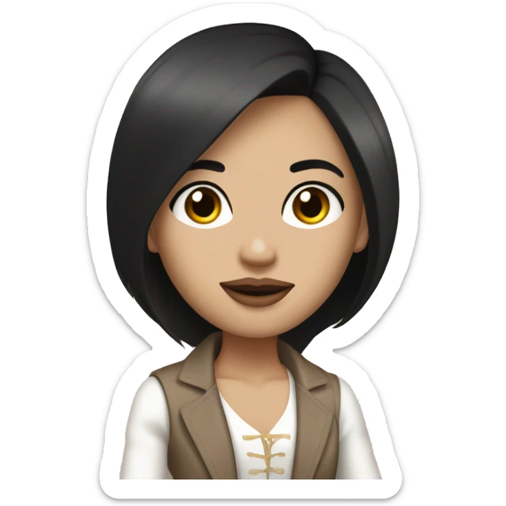 A girl with long black straight hair white skin lip filler brown eyes in a rich people outfit  sticker