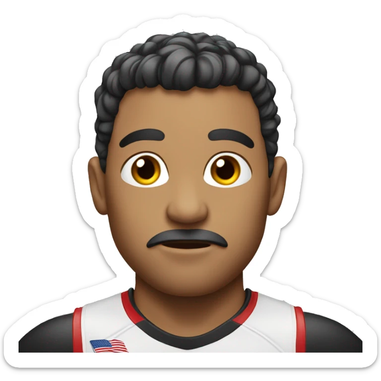 man with a curious and interested face, hairstyle and wearing a wrestling shirt sticker