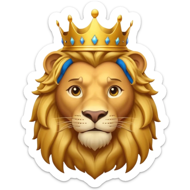 king lion portrait, head and shoulders only, golden crown, royal mane, confident majestic expression, fantasy royalty vibe, 3D cartoon, mobile game icon style, clean background, no text, no watermark
 sticker