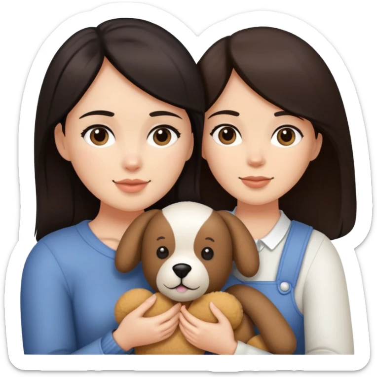 Woman with dark hair holding a teddy bear and pets sticker