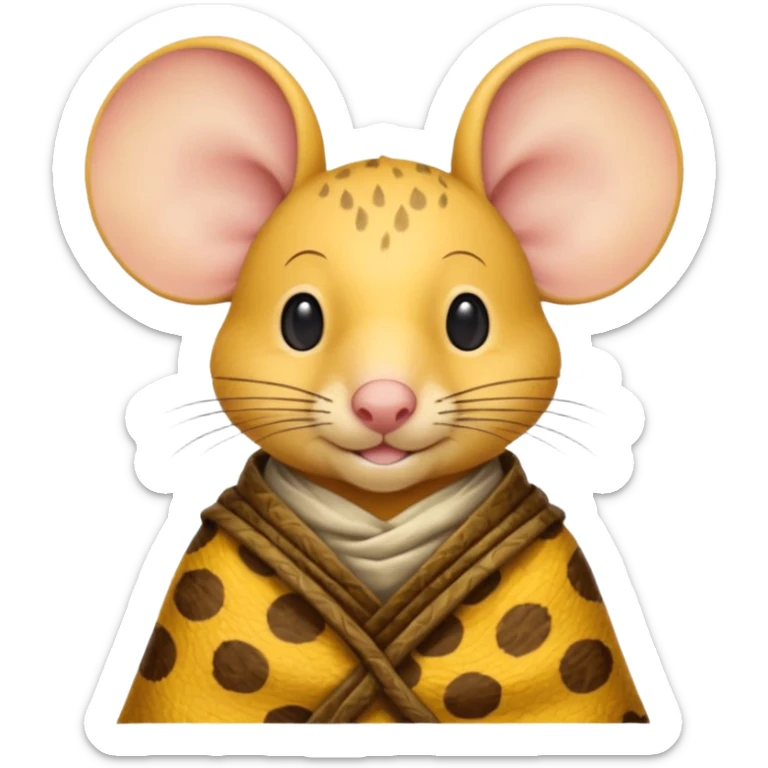 a jerry mouse wearing ancient animal skin cloth, half body, icon, yellow skin, spring sticker