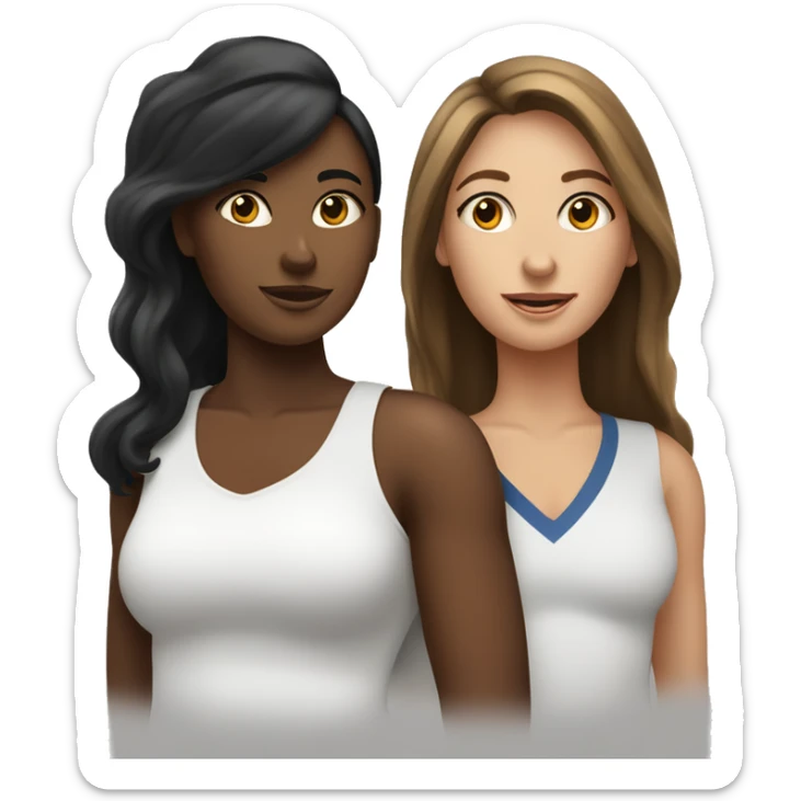 équipe de deux femmes avec une bune aux cheveux longs et une femme noire de  peau sticker